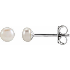 Sterling Silver 4-4.5 mm Cultured White Freshwater Button Pearl Earrings