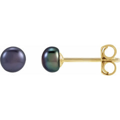14K Yellow Gold 3.5-4 mm Cultured Black Freshwater Button Pearl Earrings