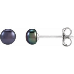 Sterling Silver 4-4.5 mm Cultured Black Freshwater Button Pearl Earrings