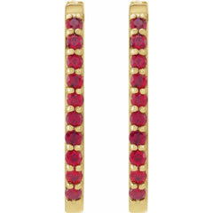 14K Yellow Gold Lab-Grown Ruby 20 mm Hoop Earrings