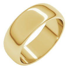 14K Yellow Gold 7 mm Half Round Band Size 10