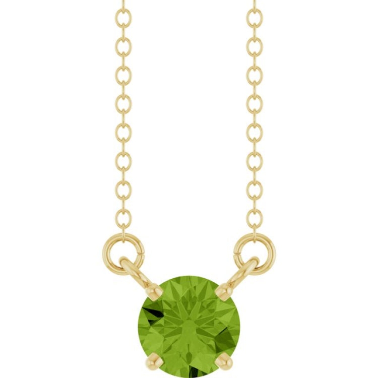 14K Yellow Gold Natural Peridot Solitaire 18" Necklace