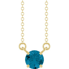 14K Yellow Gold Natural London Blue Topaz Solitaire 18" Necklace