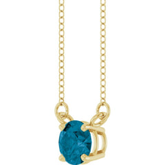 14K Yellow Gold Natural London Blue Topaz Solitaire 18" Necklace