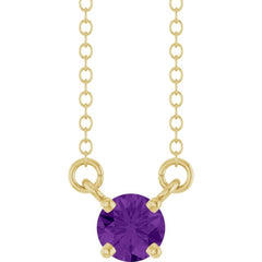 14K Yellow Gold Natural Amethyst Solitaire 18" Necklace