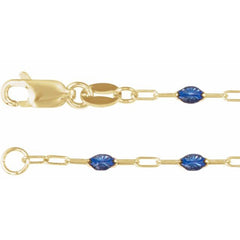 14K Yellow Gold-Filled 1.6 mm Blue Enamel Bead Paperclip-Style 18" Chain
