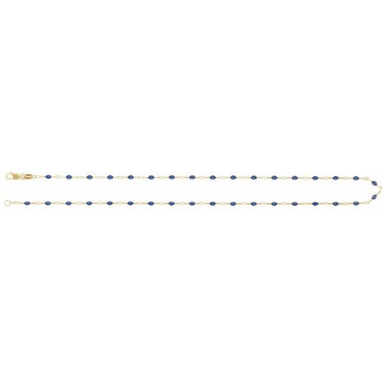 14K Yellow Gold-Filled 1.6 mm Blue Enamel Bead Paperclip-Style 18" Chain