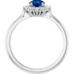 14K White Gold Lab-Grown Blue Sapphire & 1/4 CTW Lab-Grown Diamond Halo-Style Ring