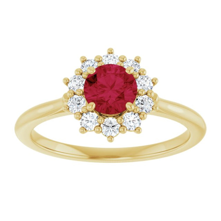 14K Yellow Gold Lab-Grown Ruby & 1/4 CTW Lab-Grown Diamond Halo-Style Ring