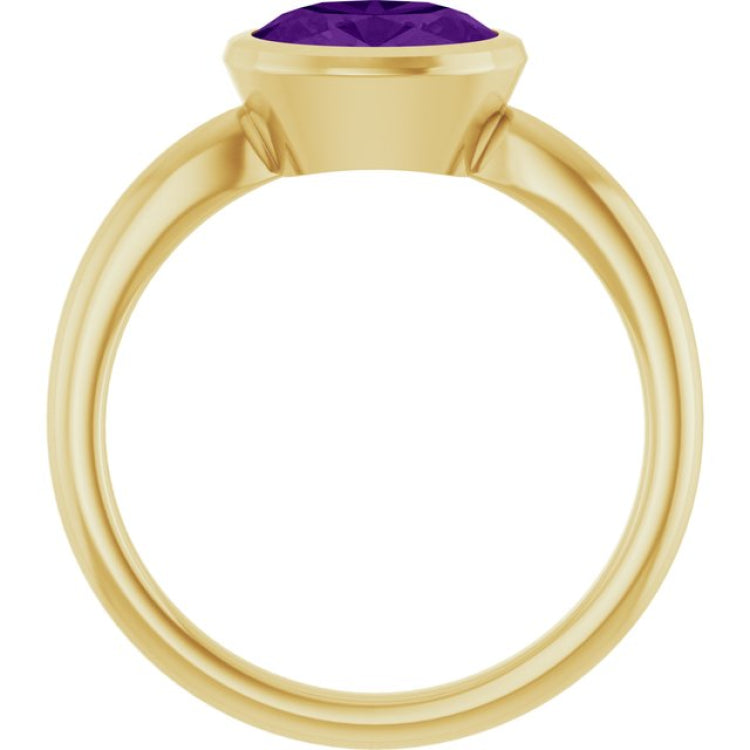 14K Yellow Gold Natural Amethyst Solitaire Ring
