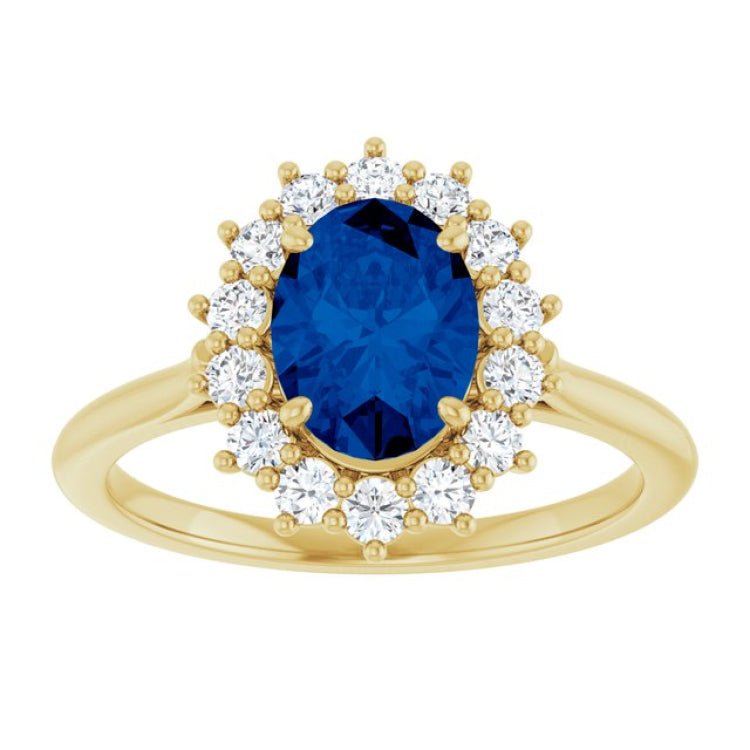 14K Yellow Gold Lab-Grown Blue Sapphire & 1/3 CTW Lab-Grown Diamond Ring