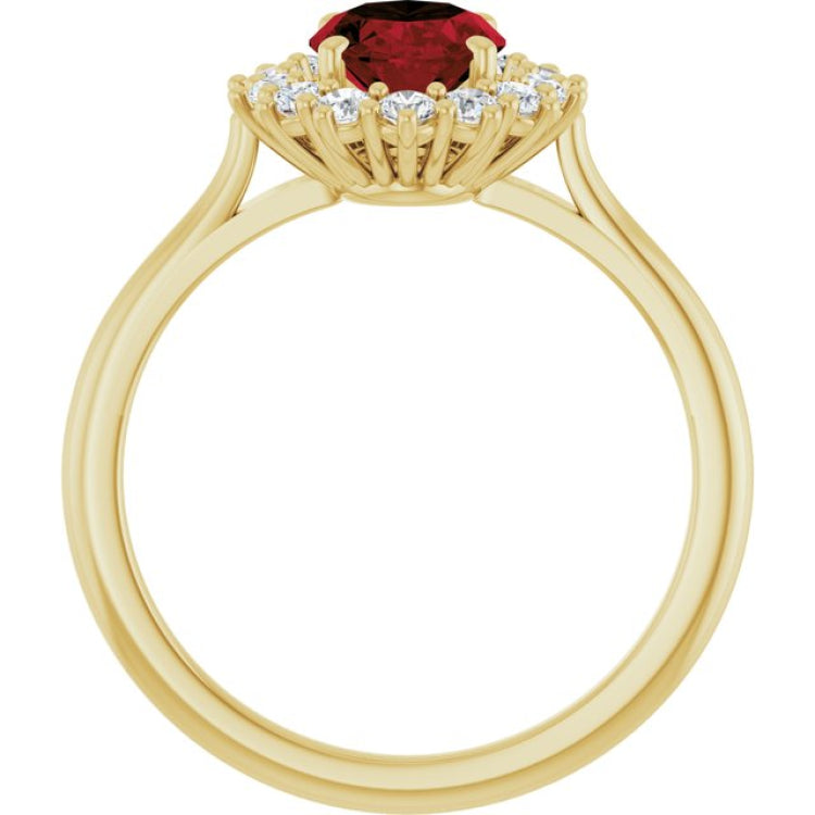 14K Yellow Gold Natural Mozambique Garnet & 1/3 CTW Lab-Grown Diamond Ring