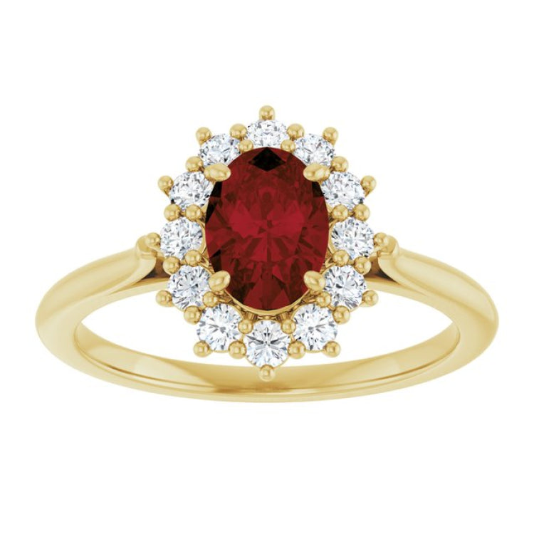 14K Yellow Gold Natural Mozambique Garnet & 1/3 CTW Lab-Grown Diamond Ring