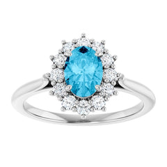 14K White Gold Natural Aquqmarine  & 1/3 CTW Lab-Grown Diamond Ring