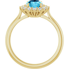 14K Yellow Gold Natural Aquqmarine  & 1/3 CTW Lab-Grown Diamond Ring