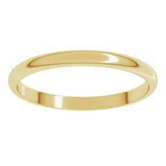 14K Yellow Gold 2 mm Lightweight Half Round Band Size 6.5