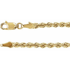 14K Yellow Gold 3 mm Rope 7" Chain