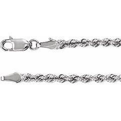 14K White Gold 3 mm Rope 18" Chain