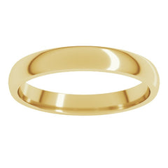 14K Yellow Gold 3 mm Lightweight Comfort-Fit Half Round Band Size 10
