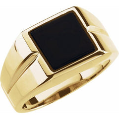 14K Yellow Gold Natural Black Onyx Ring
