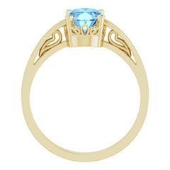 14K Yellow Gold Natural Aquamarine Solitaire Scroll Setting® Ring