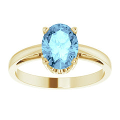14K Yellow Gold Natural Aquamarine Solitaire Scroll Setting® Ring