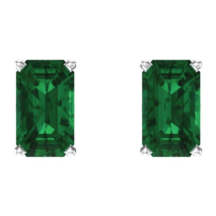 14K White Gold Lab-Grown Emerald Earrings