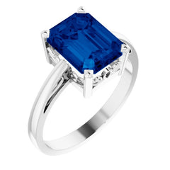 14K White Gold Lab-Grown Blue Sapphire Scroll Setting® Ring