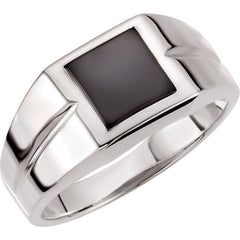 14K White Gold Natural Black Onyx Ring