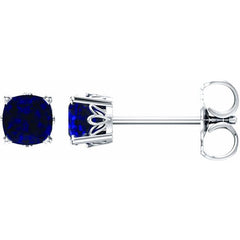 14K White Gold 6x6 mm Cushion Lab-Grown Blue Sapphire Earrings