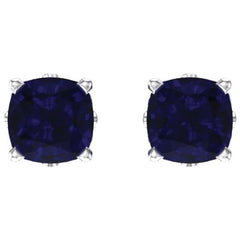 14K White Gold 6x6 mm Cushion Lab-Grown Blue Sapphire Earrings