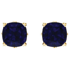 14K Yellow Gold 6x6 mm Cushion Lab-Grown Blue Sapphire Earrings