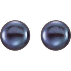 14K Yellow Gold 8-9 mm Cultured Black Freshwater Button Pearl Earrings