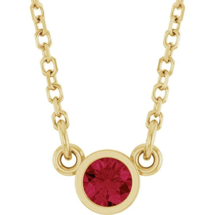 14K Yellow Gold Lab-Grown Ruby Solitaire 16" Necklace