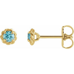 14K Yellow Gold 5 mm Natural Blue Zircon Claw-Prong Rope Earrings