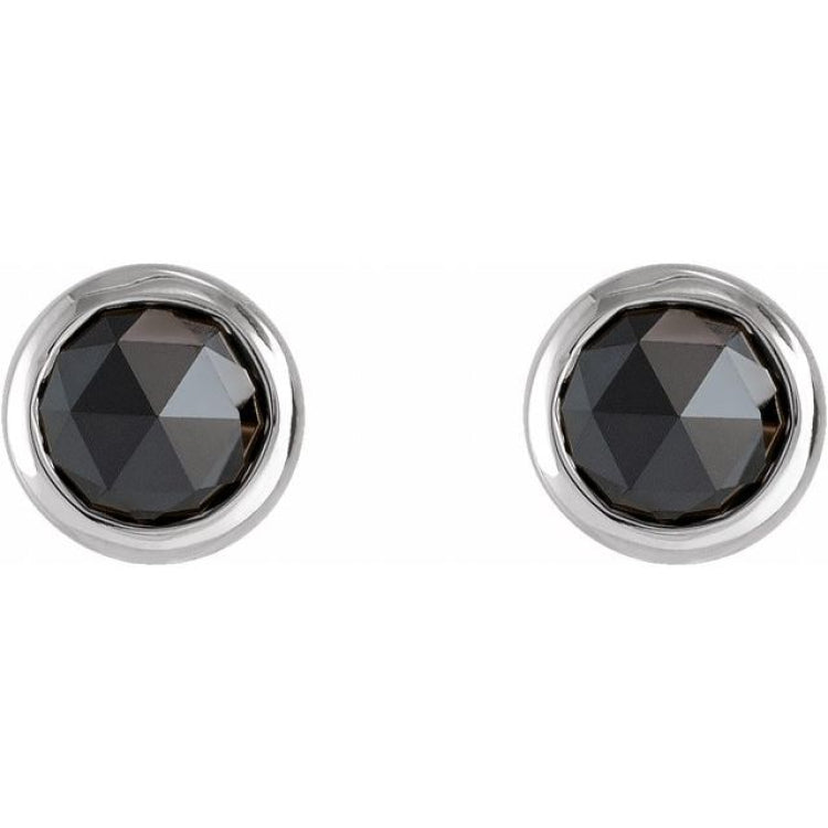 14K White Gold 1/2 CTW Rose-Cut Natural Black Diamond Bezel-Set Earrings