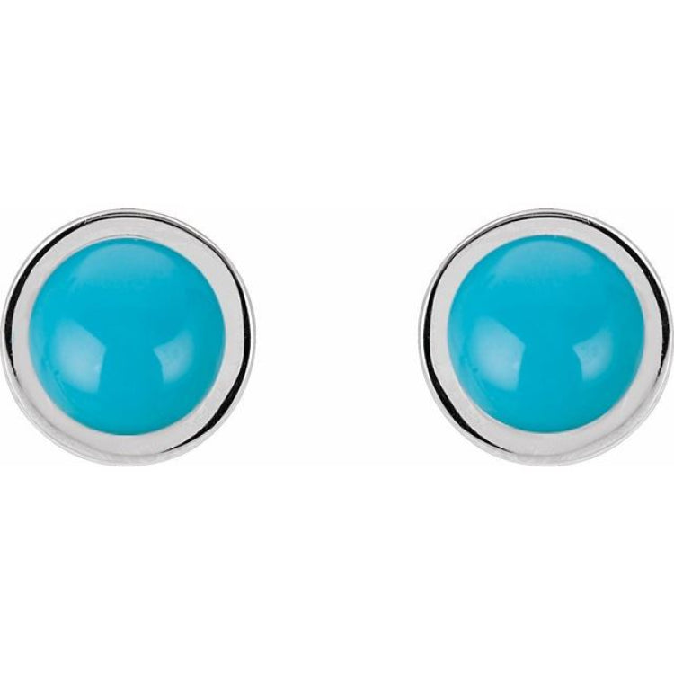 Sterling Silver Cabochon Natural Turquoise Bezel-Set Solitaire Earrings