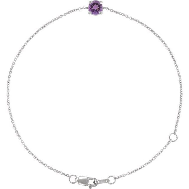 14K White Gold Natural Amethyst  6 1/2-7-1/2" Bracelet