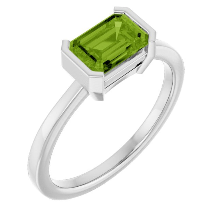 14K White Gold Natural Peridot Ring