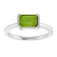 14K White Gold Natural Peridot Ring
