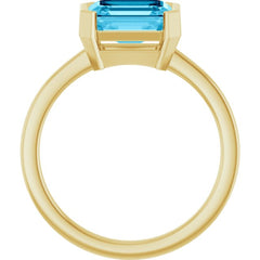 14K Yellow Gold Lab-Grown Aqua Sapphire Ring