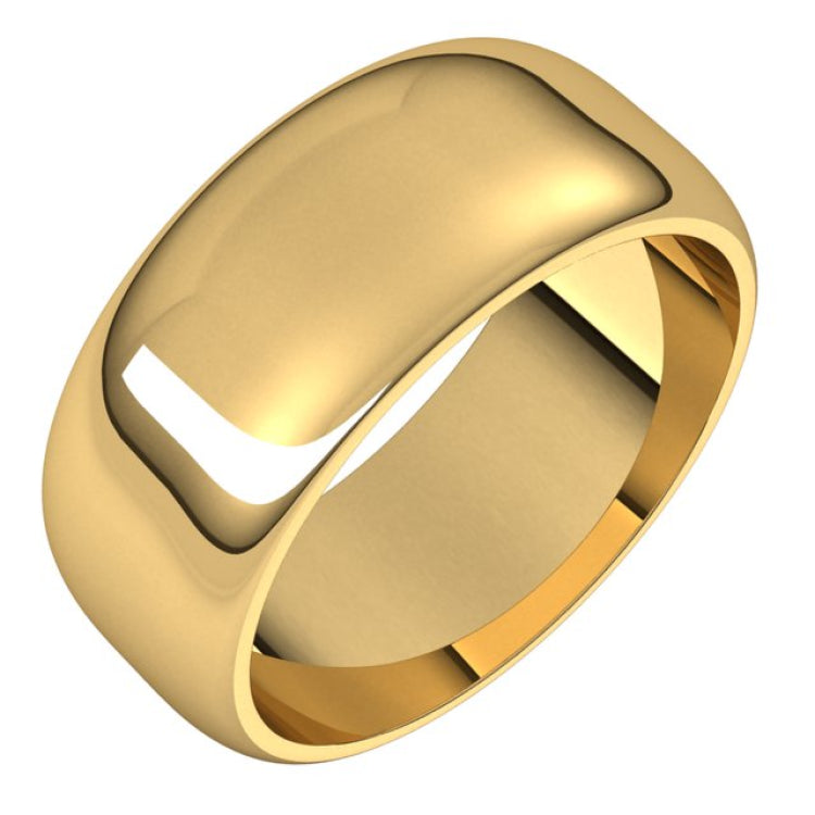 14K Yellow Gold 8 mm Half Round Band Size 10.5