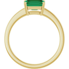 14K Yellow Gold Lab-Grown Emerald Solitaire Solitaire Ring