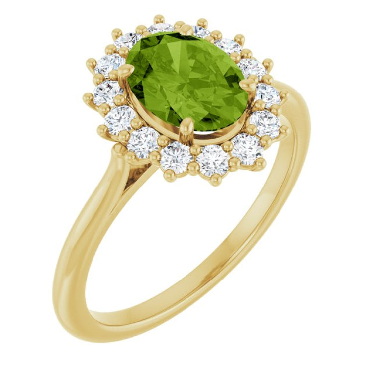 14K Yellow Gold Natural Peridot  & 1/3 CTW Lab-Grown Diamond Ring