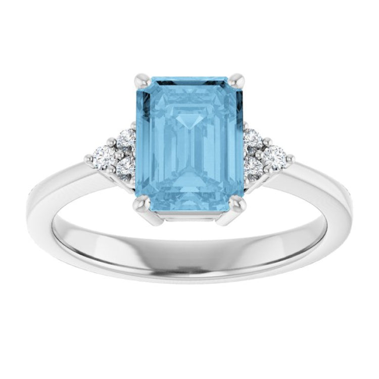 Sterling Silver Natural Sky Blue Topaz  and 1/10 CTW Lab-Grown Diamond Ring