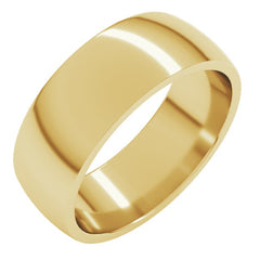18K Yellow Gold 7 mm Lightweight Comfort-Fit Half Round Band Size 8