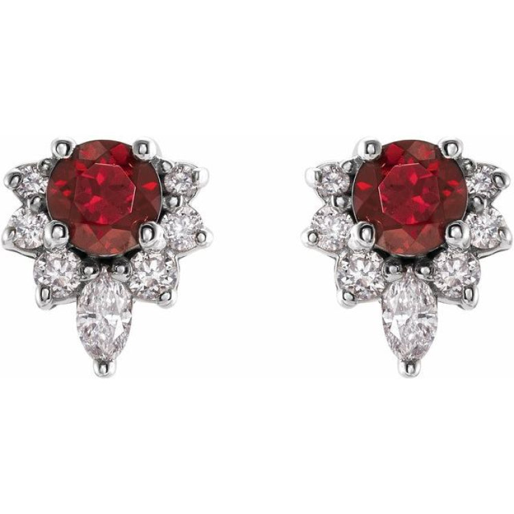 14K White Gold Natural Mozambique Garnet & 1/6 CTW Natural Diamond Earrings