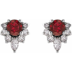 14K White Gold Natural Mozambique Garnet & 1/6 CTW Natural Diamond Earrings