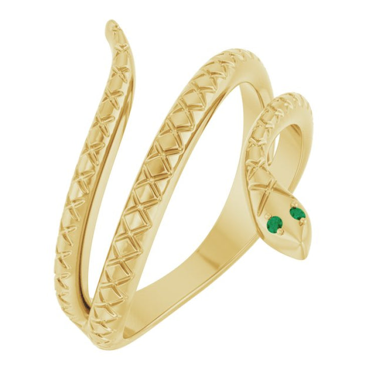 14K Yellow Gold Natural Emerald Snake Ring