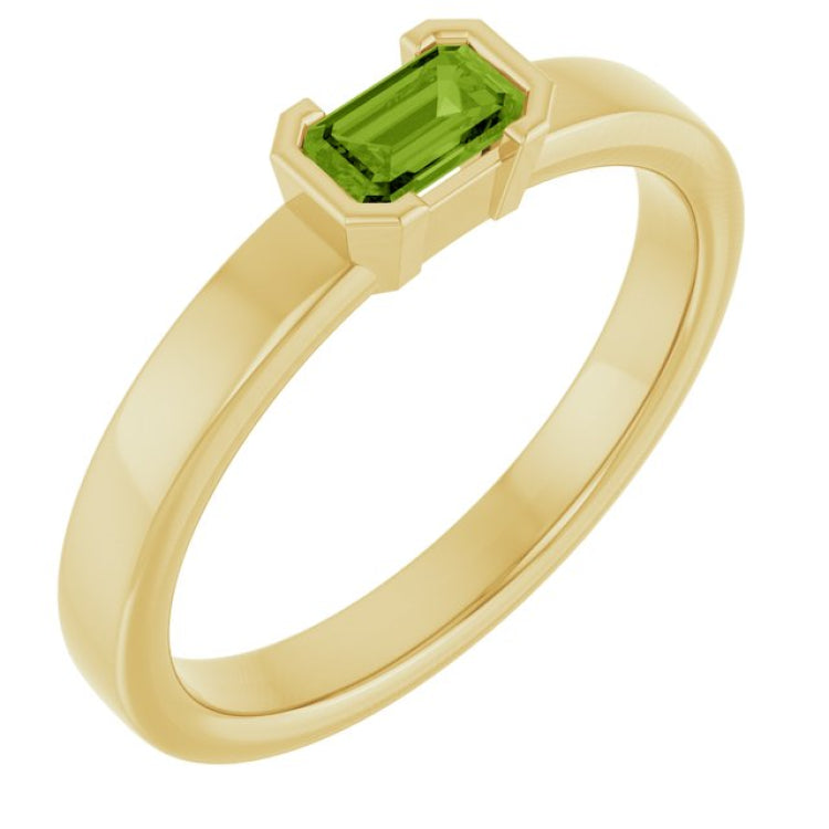 14K Yellow Gold Natural Peridot Family Stackable Ring